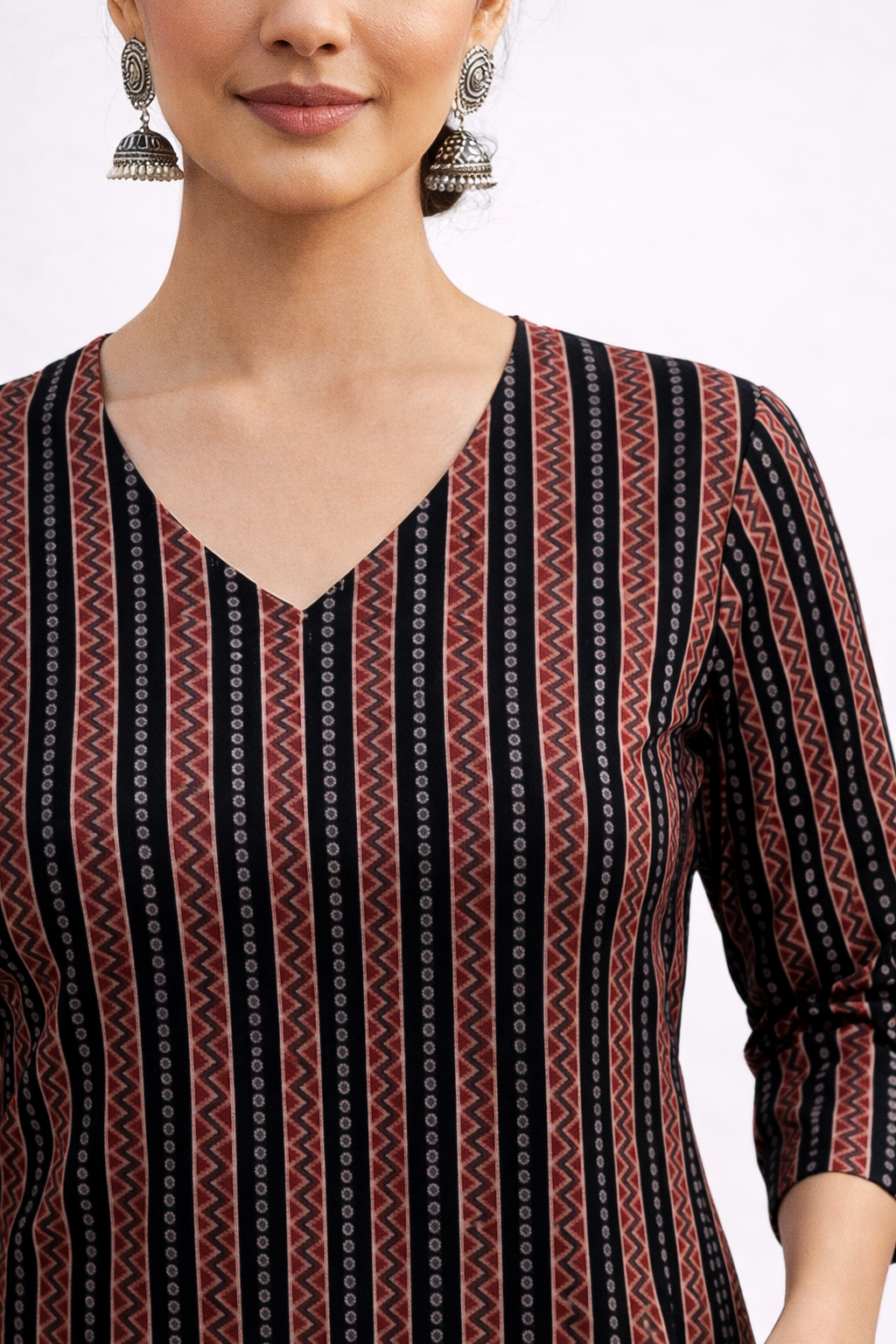 Midnight Maroon Stripe Kurti | Premium Cotton Blend