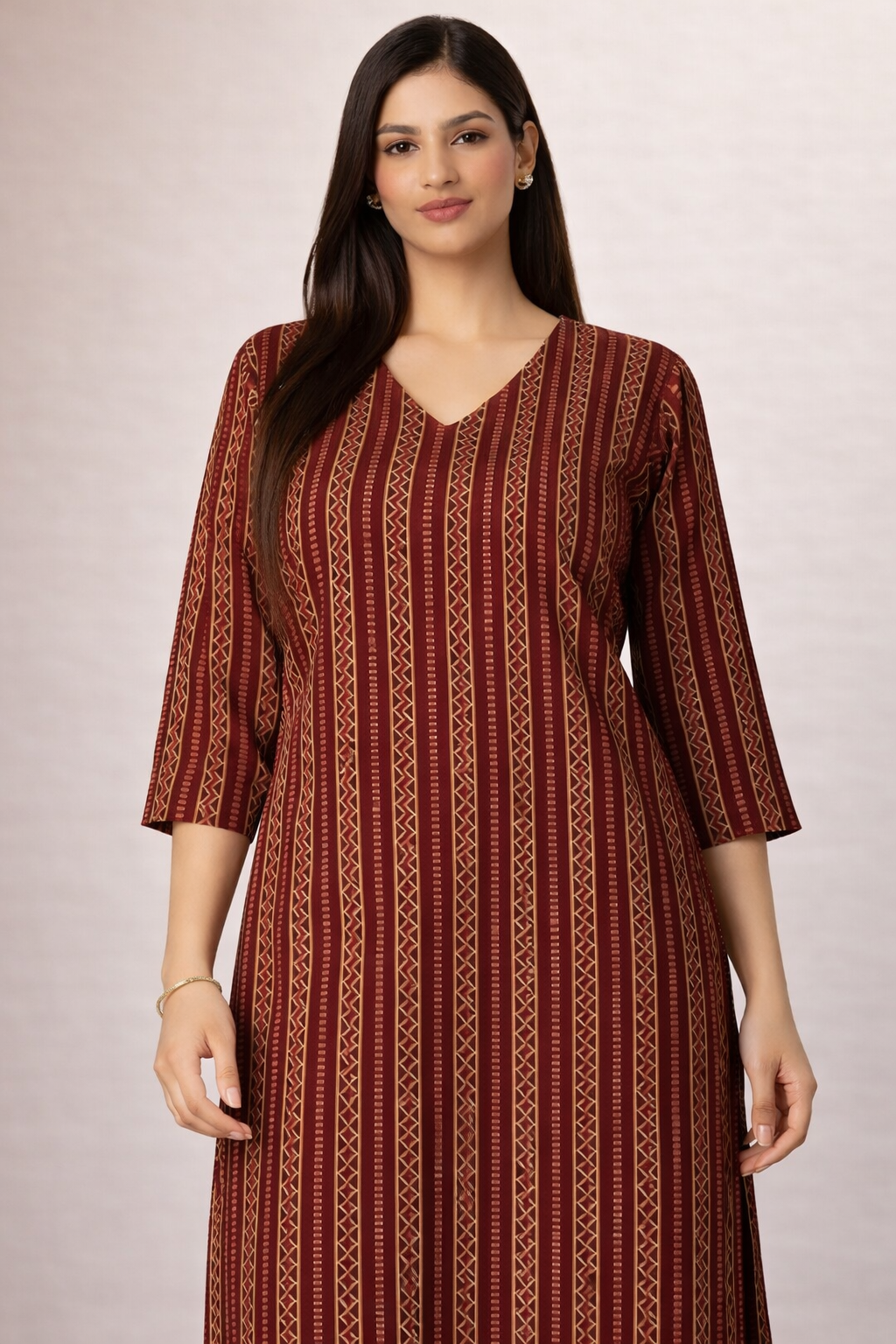 Deep Maroon Stripe Kurti | Premium Cotton Blend