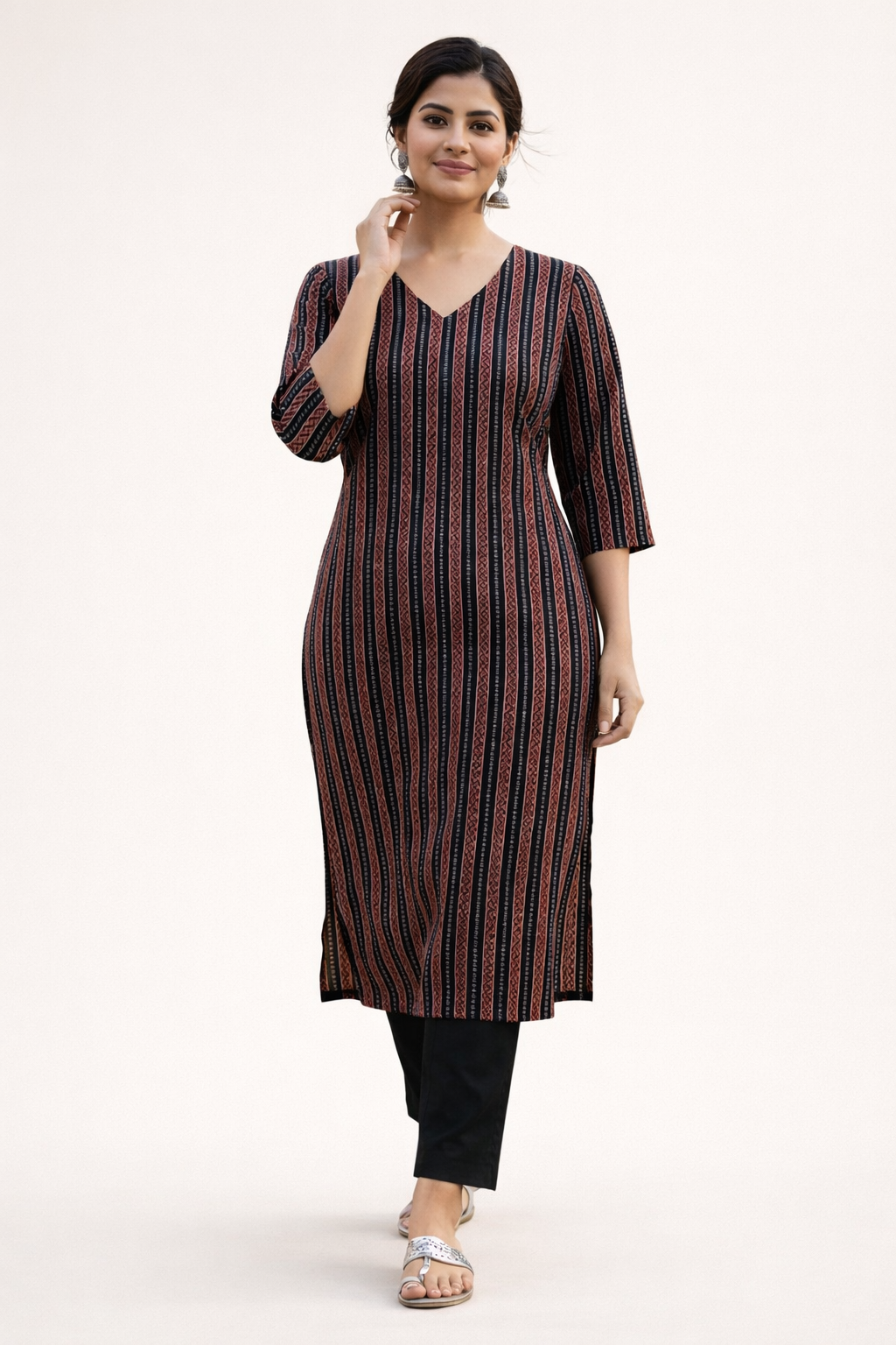 Midnight Maroon Stripe Kurti | Premium Cotton Blend