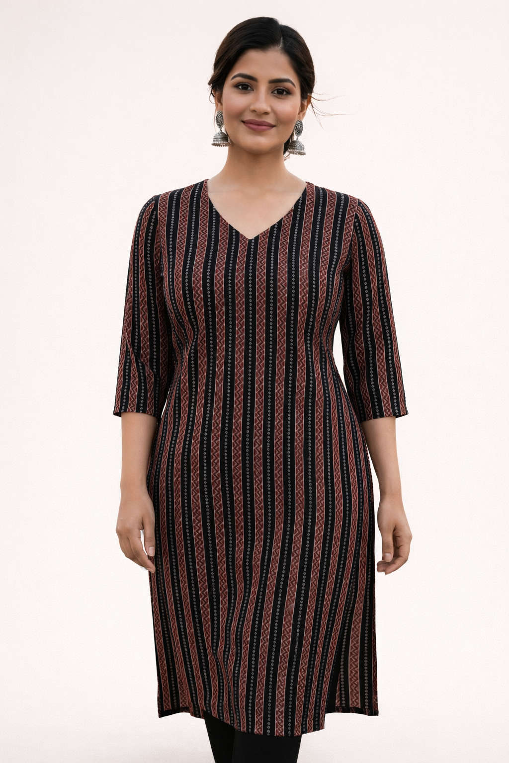 Midnight Maroon Stripe Kurti | Premium Cotton Blend