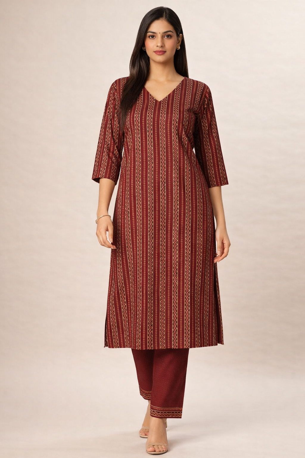 Deep Maroon Stripe Kurti | Premium Cotton Blend