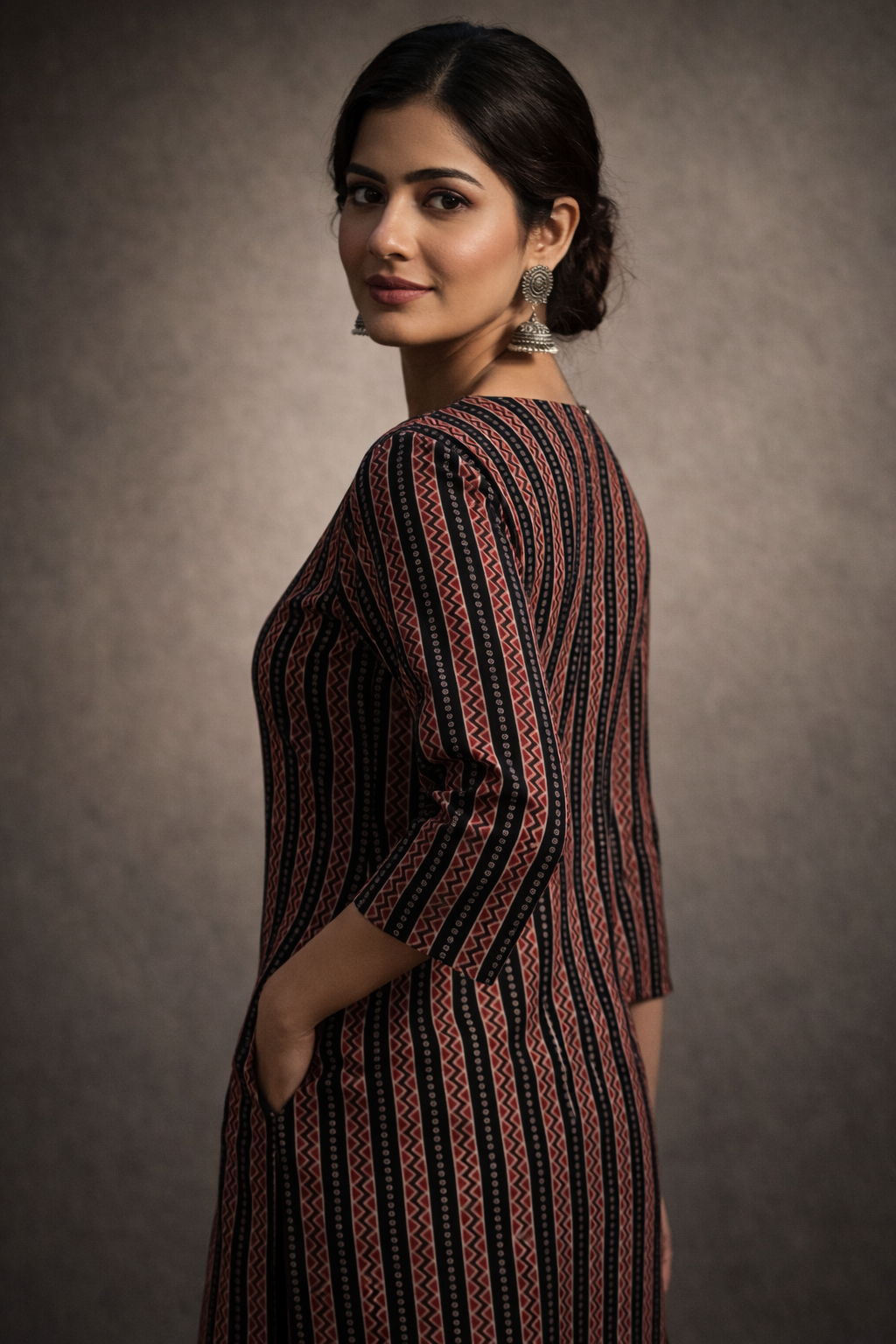 Midnight Maroon Stripe Kurti | Premium Cotton Blend